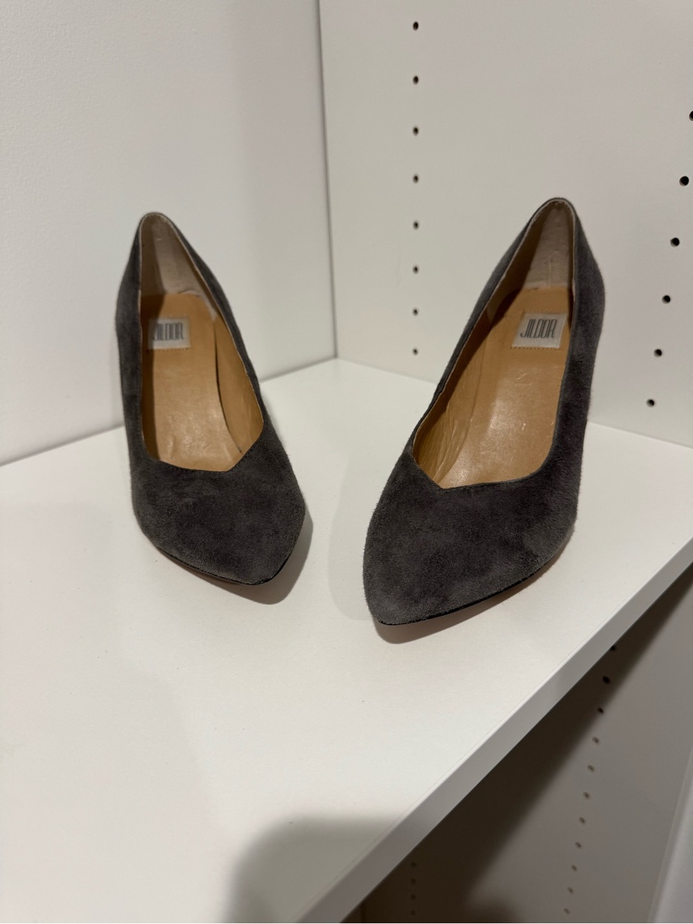 Grey Real Suede Pointed-Toe Women's Pumps with Genuine Leather Soles